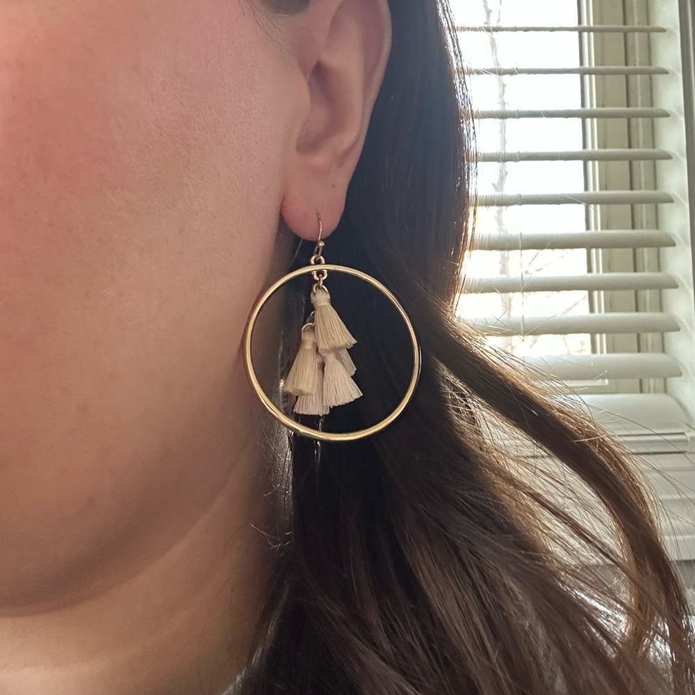 Gold Hoop Dangle Earrings with Blush Tassels